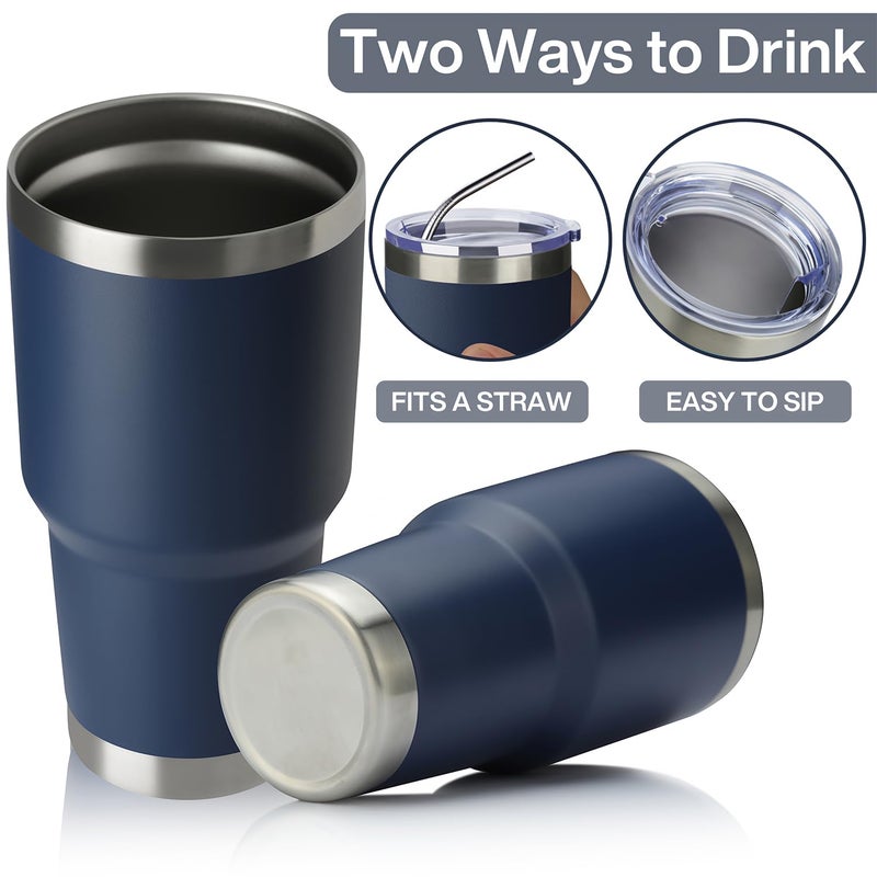 MEWAY 30oz Insulated Tumbler With Lids and Straws,Stainless Steel Double Vacuum Coffee Tumbler Cup, Brush, Durable Powder Coated Coffee Cup for Cold & Hot Drinks, Office, Travel(Navy,4 PACK) - Image 3